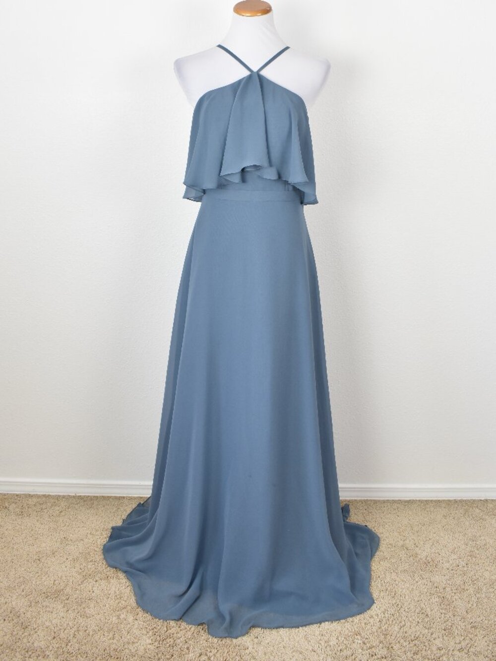 Azazie TWILIGHT BLUE Halter Y-Neck Flutter Chiffon Dress - 8 - Picture 3 of 9